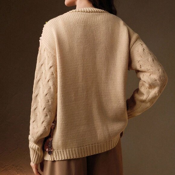 Multicolor Casual Women's V-Neck Cardigan Sweater with Sequins - Picture 2 of 7